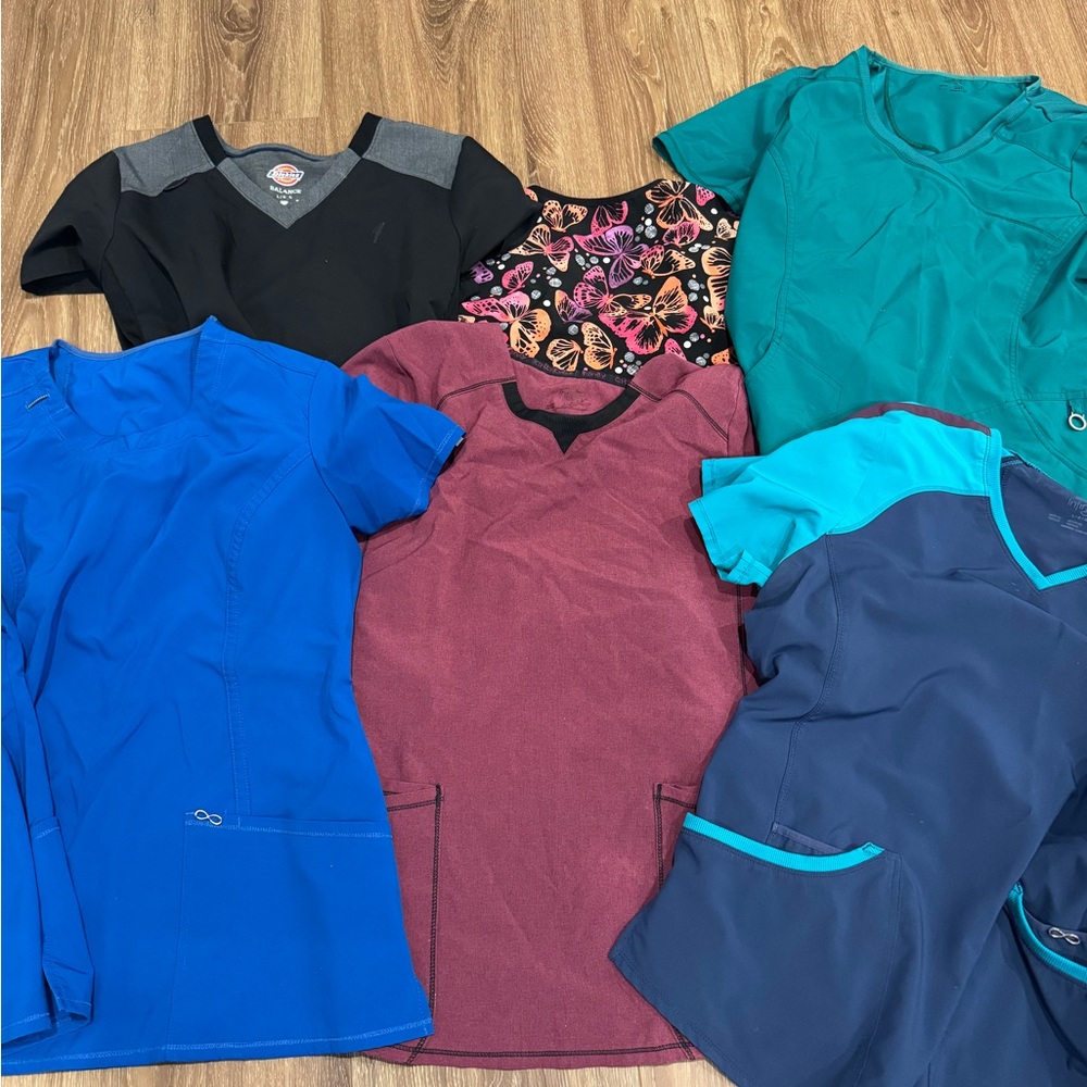 Lot of 6 Cherokee infinity scrub tops size women’s large Dickies work stretch